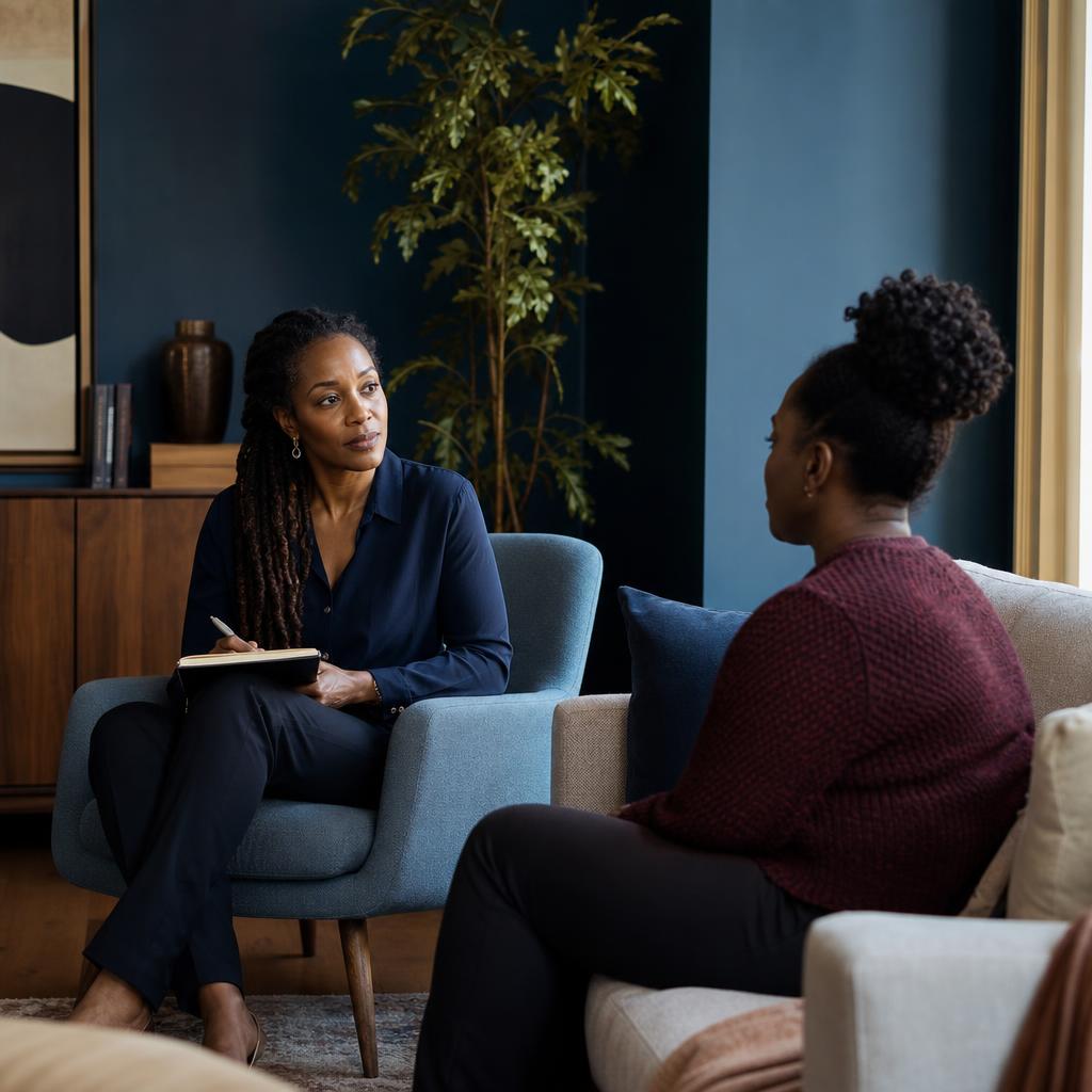 Representative image of a psychiatric consultation between two women
